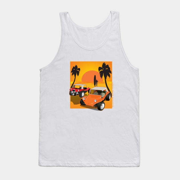Dune Buggy  Front and Back with Sunset and Surfer Dune Buggies Tank Top by PauHanaDesign